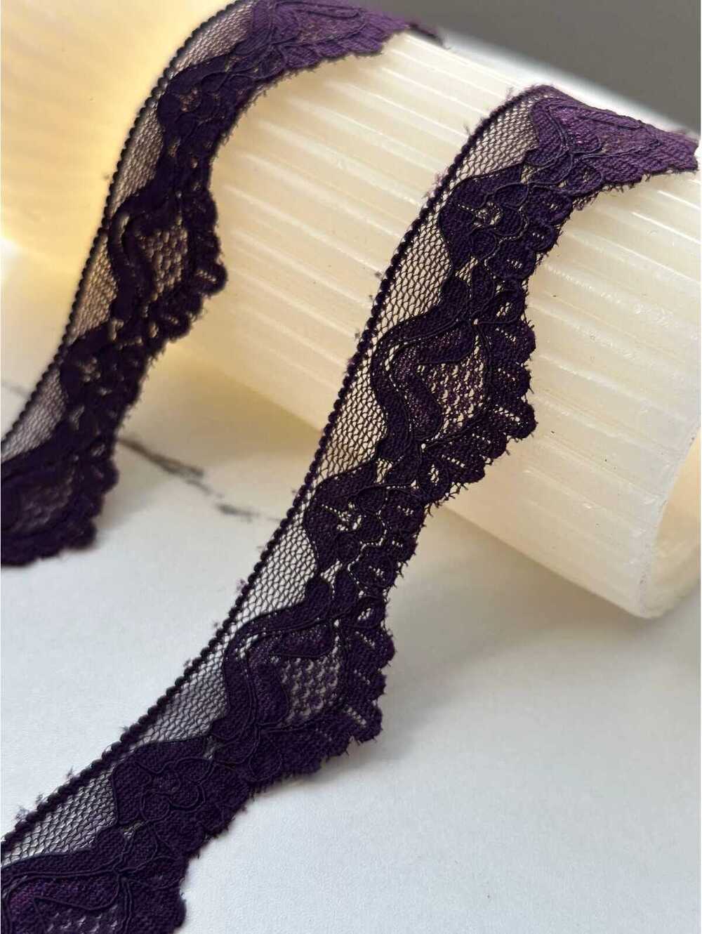 10Yds Stretch 1" Dark Plum Purple Scalloped Floral Stretch Lace Trim Bulk